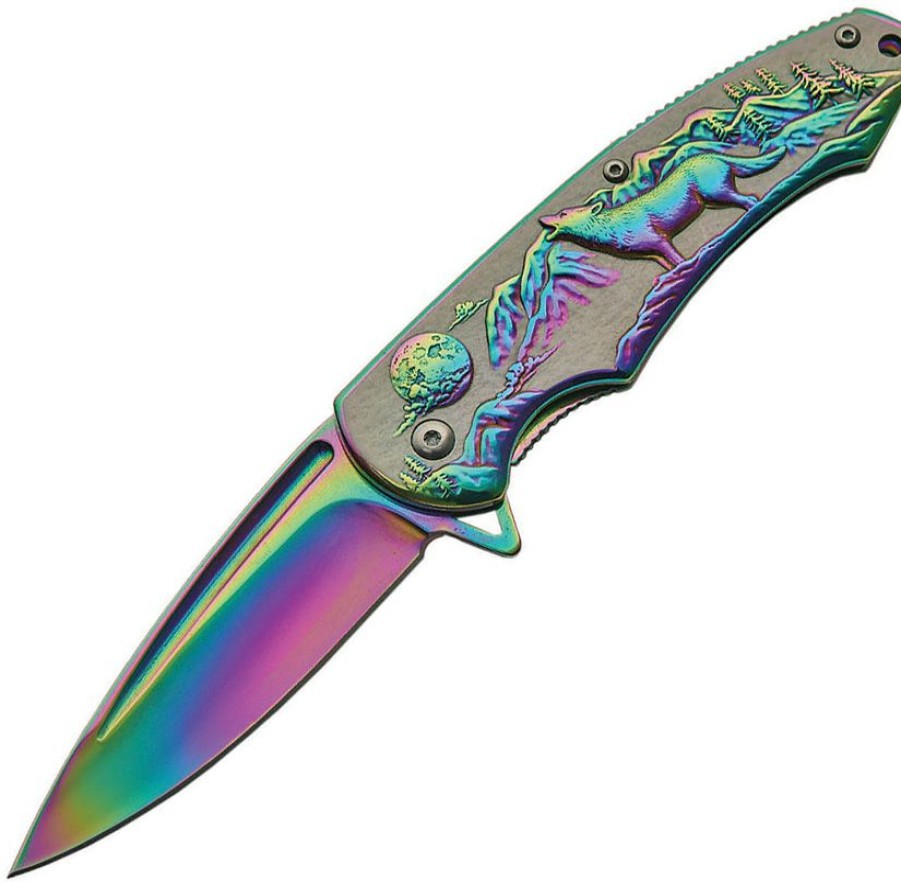 * | Special Cn300403Rb Rite Edge Wolf Framelock Pocket Knife A/O Rainbow